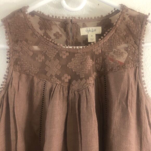 Style & Co Lace-Yoke Handkerchief-Hem A-Line dress - Picture 3 of 5